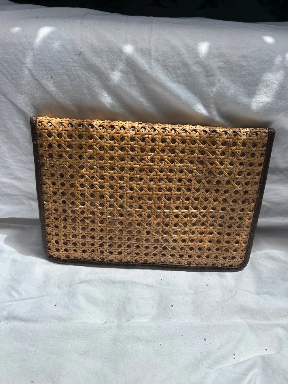Woven Rattan Briefcase Clutch in Natural Brown